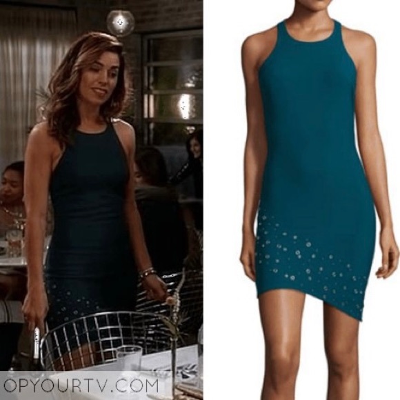 Elizabeth and James Teal Grommet Bodycon Dress - Picture 3 of 10